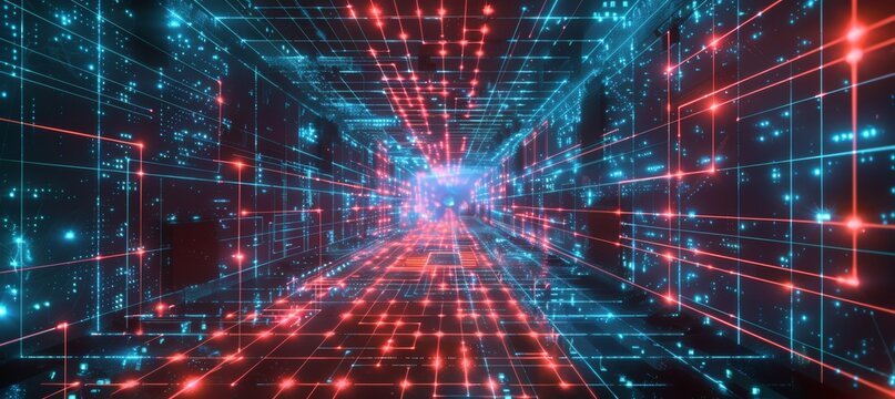 Holographic grids morphing in 3d space - immersive tech innovation visual experience