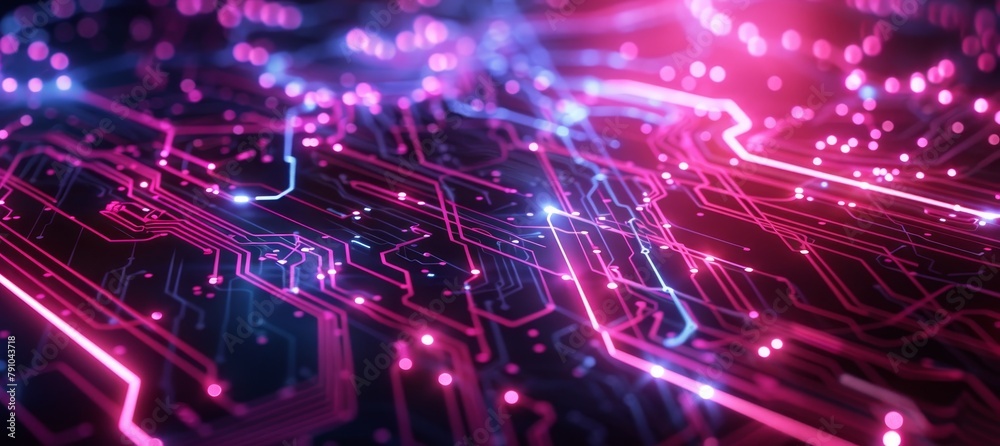 Poster futuristic abstract background with glowing circuitry patterns and geometric shapes design