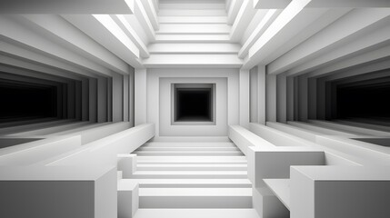 Obraz premium 3d rendering of white and black abstract geometric background. Scene for advertising, technology, showcase, banner, game, sport, cosmetic, business, metaverse. Sci-Fi Illustration. Product display