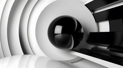 3d rendering of white and black abstract geometric background. Scene for advertising, technology, showcase, banner, game, sport, cosmetic, business, metaverse. Sci-Fi Illustration. Product display