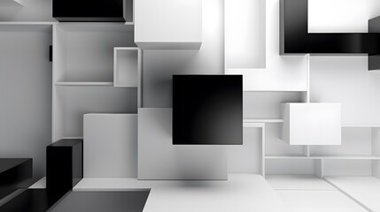 3d rendering of white and black abstract geometric background. Scene for advertising, technology, showcase, banner, game, sport, cosmetic, business, metaverse. Sci-Fi Illustration. Product display