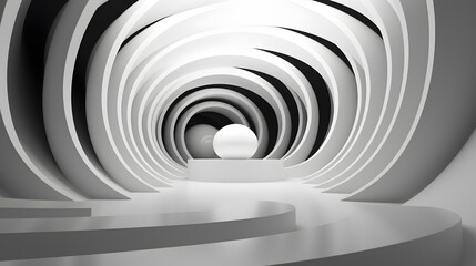 Obraz premium 3d rendering of white and black abstract geometric background. Scene for advertising, technology, showcase, banner, game, sport, cosmetic, business, metaverse. Sci-Fi Illustration. Product display