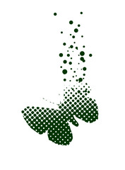 Plantinspired green butterfly art with square pattern on white background. hand drawing. Not AI. Vector illustration.