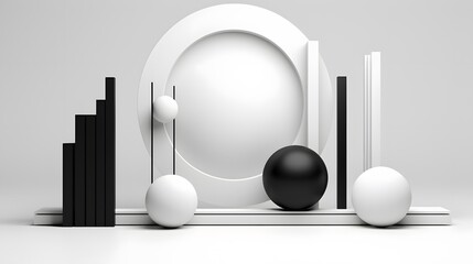 3d rendering of white and black abstract geometric background. Scene for advertising, technology, showcase, banner, game, sport, cosmetic, business, metaverse. Sci-Fi Illustration. Product display
