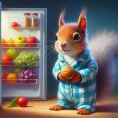 A squirrel and a refrigerator. Painting on canvas. - 791044753