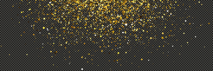 Gold glittering dust with stars on transparent backdrop