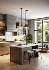 Within the spacious interior of a modern kitchen, sleek furniture and contemporary design elements combined to create an atmosphere of luxury and functionality. 