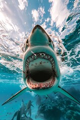 Ocean Shark Bottom View from Below  Open Toothy Dangerous Mouth