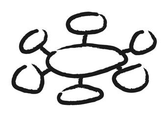 Icono negro de esquema de círculos unidos por trazado de pincel.