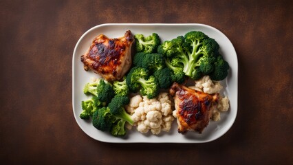 Chicken thighs with five spices, broccoli and cauliflower.