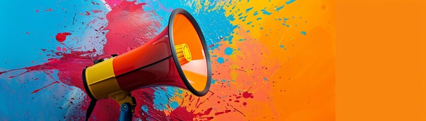 A striking image of a megaphone against a vibrant color palette, highlighting its role in public communication - obrazy, fototapety, plakaty