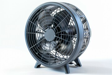 A black fan with a white background. Summer heat concept