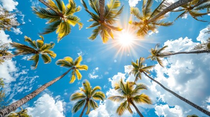 Opulent beach relaxation  palm trees symbolizing luxury for discerning aesthetes in lavish lifestyle - obrazy, fototapety, plakaty