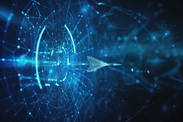Close-up of a digital dart hitting bullseye, an allegory for precision, goal achievement, and strategic success - AI generated