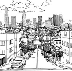 Los Angeles Cityscape Coloring Book, Simple and Minimalist