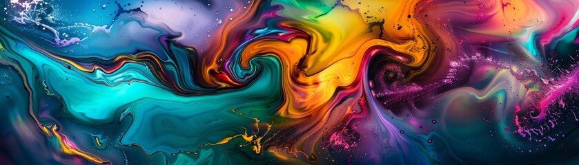 Intense and colorful abstract swirls, blending vibrant hues in a mesmerizing art composition - obrazy, fototapety, plakaty