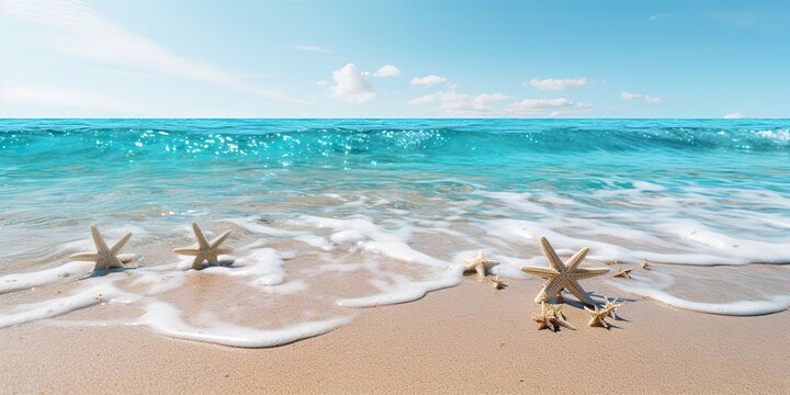 Beach shore bay island coast line sea ocean vacation landscape background at sunny day relaxing vibe scene