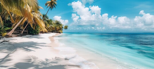 Luxurious beach relaxation  opulent palms, a haven for discerning aesthetes seeking indulgence - obrazy, fototapety, plakaty