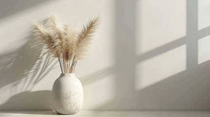Serene and minimalist composition featuring a vase with pampas grass, capturing the essence of tranquility