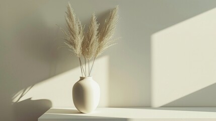 Naklejka premium Serene and minimalist composition featuring a vase with pampas grass, capturing the essence of tranquility