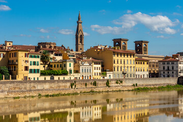 Florence medieval architecture along Arno river, Italy - obrazy, fototapety, plakaty