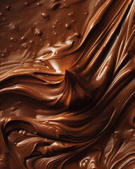 The luxurious texture of a creamy chocolate swirl captured up close, illustrating the art of chocolate making - obrazy, fototapety, plakaty