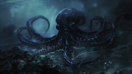 a black octopus under water