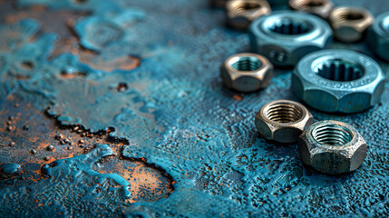 Nuts and bolts blue background
