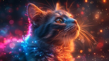 a cat with colorful lights