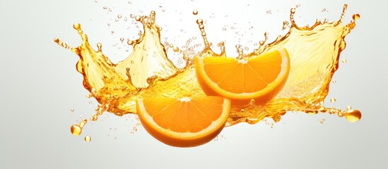 Orange slices falling into water with splashes