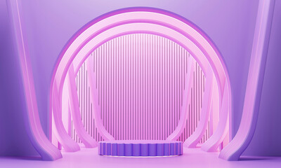 Violet Stage Platform with neon light For Product Display 3D Rendering Without AI Generated	
