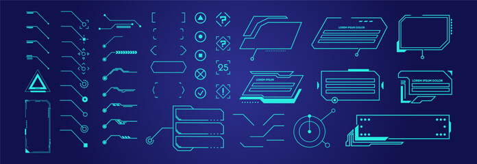 Futuristic interface ui elements. Digital callouts titles. HUD UI GUI futuristic user interface screen elements set