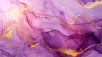 Mauve liquid watercolor background with golden glitter lines. Pastel violet marble alcohol ink drawing effect. Vector illustration of abstract stylish fluid art amethyst backdrop - 791056107