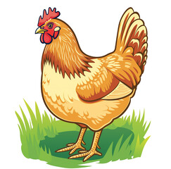 Brown Hen in Cartoon Style