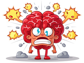 Brain overload in cartoon style