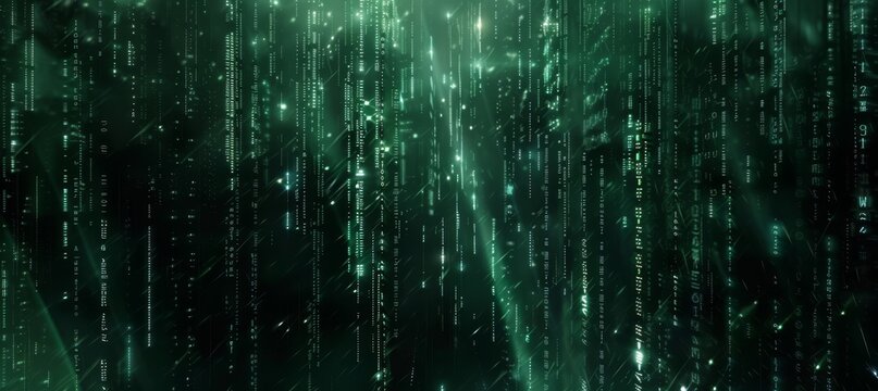 Matrix style digital rain with binary code and shapes synced to electronic beats