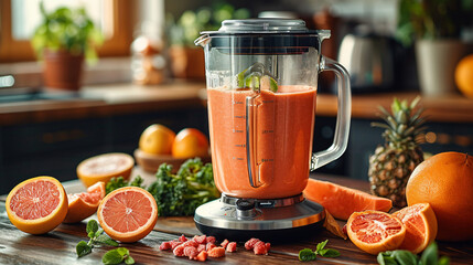 Healthy fruit and vegetable smoothie with blender