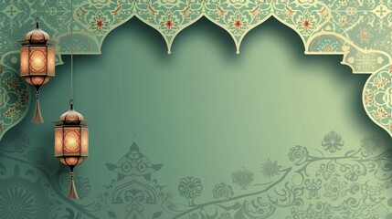 Beautiful green flat background with Islamic style.