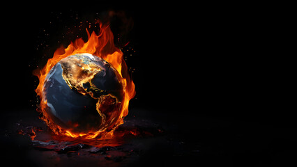 Earth planet burning, Global warming and climate change concept, Environment day, copy space