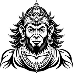 Lord hanuman ji face Indian look vector silhouette on white background 