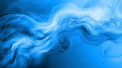 Fluid blue smoke on a matching backdrop, ideal for concepts of water, calmness, and clarity, perfect for wellness and environmental themes. - obrazy, fototapety, plakaty