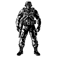 Silhouette of army soldier full body 