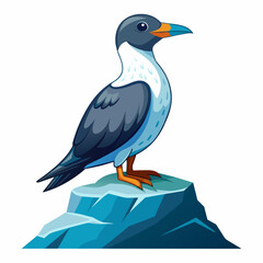 Free vector perched seabird on rocky outcrop  on  white  background