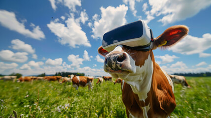 Virtual Pastures: Immersed in Bovine Bliss. Generative AI - obrazy, fototapety, plakaty