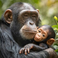 Mother and son chimpanzees