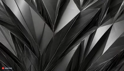 Fotobehang 3d render, abstract black crystal background, faceted texture, macro panorama, wide panoramic polygonal wallpaper © Pasqualino