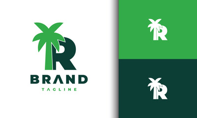 letter R coconut tree logo