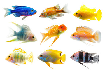Fototapeta premium A collection of brightly colored fish in various sizes and shapes