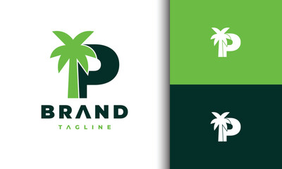 letter P coconut tree logo