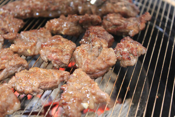 delicious grilled meat on barbecue
